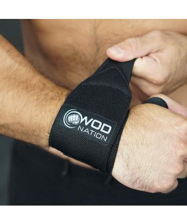 WOD Nation Wrist Wraps for Men & Women - Black 12 inch - Set of 2 for Crossfit & Weightlifting - Includes Carrying Bag - Buy Online on GoSupps.com