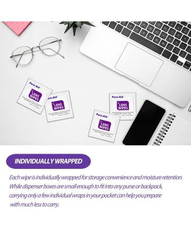 Pure-Aid Lens Wipes - 100ct Individually Wrapped for Eyeglasses, Camera Lenses, Smartphones & More | 1 Pack - Buy Online on GoSupps.com