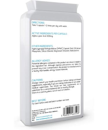 Alpha Lipoic Acid 300mg 120 Capsules Dual ALA (R-ALA and S-ALA) - UK Made - Buy Online on GoSupps.com