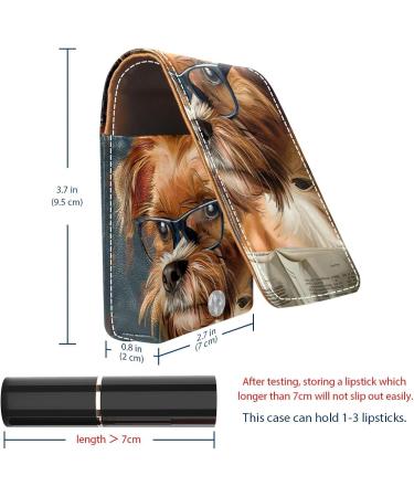 Leather Lipstick Case Organizer with Mirror - Mini Lip Gloss Holder Bag Featuring Brussels Griffon Dog Design - Buy Online on GoSupps.com