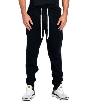 PROGO USA Men's Casual Jogger Sweatpants Basic Fleece Marled Jogger Pant Elastic Waist Medium Black