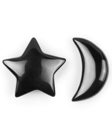 Artistone Black Obsidan Moon Star Shaped Worry Stones Healing Crystal Set Natural Gem Crystal and Healing Pocket Stone for Reiking Home Office Decor DIY Jewelry Making(Gift Box) Black Obsidian