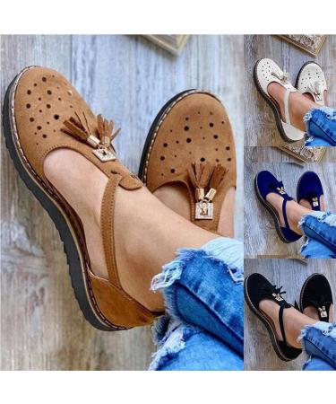 Summer Sandals for Women - Tassel Leather Closed Toe Buckle High-Heeled Vintage Flat Sole Big-Toe Correction - Stylish Gray - Sizes 35 to 40 EU - Buy Online on GoSupps.com