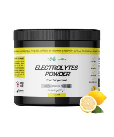 Nutrality Electrolytes Food Supplement Powder 350g Refreshing Lemon Flavour. 50 Servings No Sugar Magnesium Keto Electrolyte Hydration Powder Recovery No Calcium Paleo Hydration Vegan