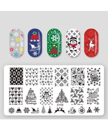 Minkissy Christmas Nail Art Stamp Plate Set - 5-Part Holiday Designs for Festive Manicures | Snowflakes Reindeers Trees & Bells - Buy Online on GoSupps.com