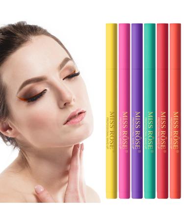 Waterproof Liquid Eyeliner Set - 6 Colors Long Lasting Waterline Eyeliner Set | Sweatproof Multi-Use Colored Eyeliner Pencil Waterproof Quick Dry Liner Easily to Create Any Look Frifer