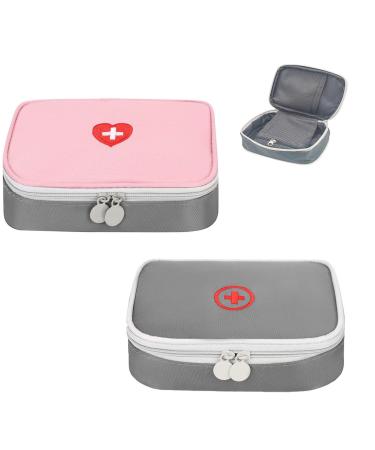2 pieces of medication bag pills box organizer portable small medicine owner first portable mini first aid sets for outdoor sports home camping hiking (pink + gray) - Buy Online on GoSupps.com