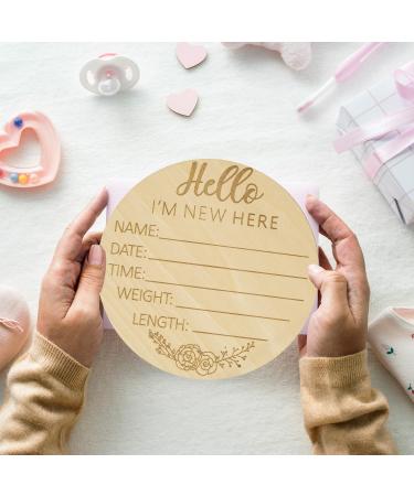 Hello World Wooden Baby Announcement Sign - Round Newborn Welcome Plaque for Baby Shower Photo Prop and Nursery Wall Decor - Buy Online on GoSupps.com