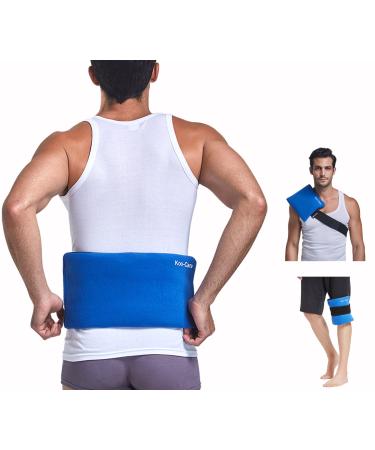 Koo-Care Waist & Lower Back Gel Ice Pack & Wrap for Pain Relief Injuries Reusable Large Flexible Hot Cold Therapy Compress with Strap for Shoulder Belly Rib Thigh Entire Knee Shin - 15.5 x 7.3