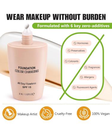 Generisch 2 Pack Color Changing Foundation for Warm Skin SPF15 Full Coverage Poreless Long Lasting Moisturizer with Natural Shine - Buy Online on GoSupps.com