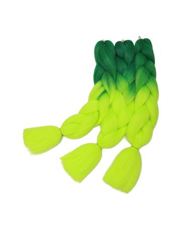 Ombre Jumbo Braiding Hair Extensions - Dark Green to Yellow-Green 24 Inch (300g | 3pcs) - Synthetic Braid Hair for International Shipping - Buy Online on GoSupps.com