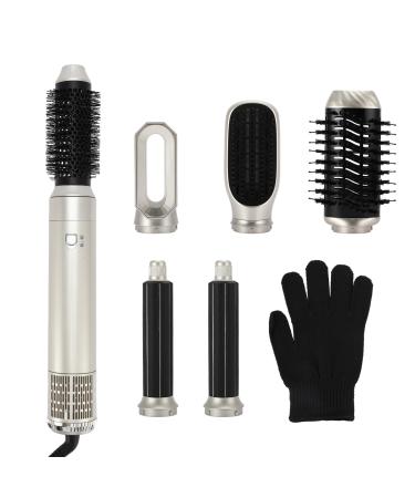 VOCOSTE Hot Air Brush 6 in 1 Hair Dryer Brush Detachable Hair Dryer Styler Volumizer Hair Straightener Brush Blow Dryer Brush Air Curling Wand Set Silver Tone