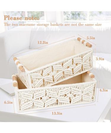 Set of 2 Ivory Macrame Storage Baskets - Boho Decor for Bathroom, Bedroom, Nursery, Living Room - Woven Decorative Basket for Organizing - Beige - Buy Online on GoSupps.com