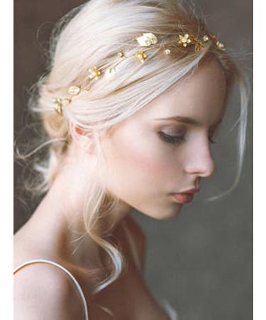 Yean Bride Wedding Hair Vine Headband Gold Leaf Bridal Accessories for Women (Gold) (Gold) - Buy Online on GoSupps.com