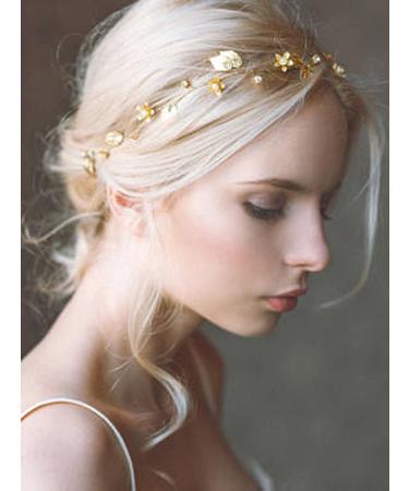 Yean Bride Wedding Hair Vine Headband Gold Leaf Bridal Accessories for Women (Gold) (Gold)