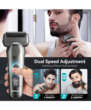Buy Kensen Men's Double Speed Foil Electric Razor - Wet/Dry IPX6 Waterproof Shaver with Pop-up Trimmer Cordless & Rechargeable - Best Electric Razor for Men - Buy Online on GoSupps.com