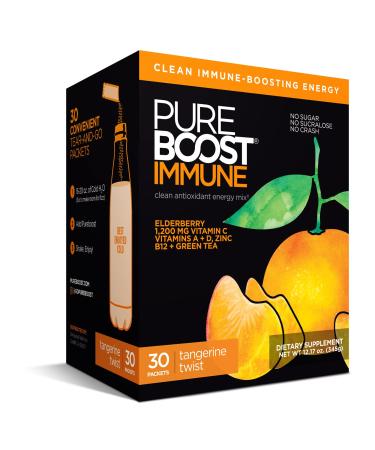Pureboost Immune Clean Energy Drink Mix: Immunity Supplement with Elderberry 1200 mg Vitamin C Vitamins A + D Zinc 28 Vitamins Minerals and Supernutrients (Tangerine Twist 30 Count)