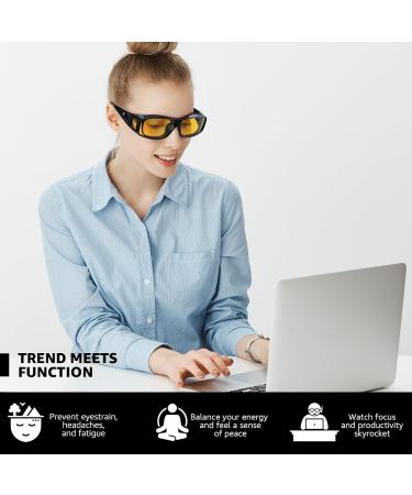 Buy LVIOE Fit Over Blue Light Blocking Glasses for Men & Women - Oversized Anti Eyestrain Eyewear for Better Sleep - LB0311Y A01 Black Frame with Yellow Lens - Buy Online on GoSupps.com