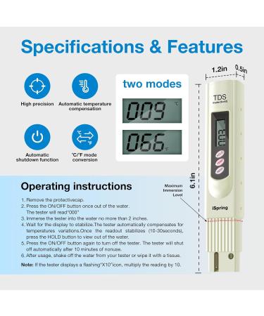 ISpring TDS Meter - High Accuracy Water Quality Tester for Drinking Water Pools & Aquariums | PPM Measurement with LCD Display - Buy Online on GoSupps.com