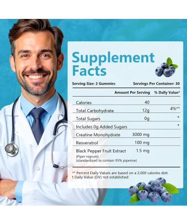 LLQQIT Creatine Monohydrate Gummies for Men & Women - 3g of Blueberry Creatine Gummies - Sugar-Free Vegan 60 Count - Buy Online on GoSupps.com