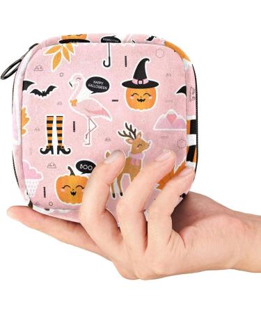 Stylish Menstruation Pad Bag with Zipper | Women's Napkin & Tampon Bags | Halloween Flamingo Hirsch & Pumpkin Designs - Buy Online on GoSupps.com