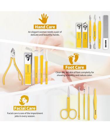 Sumwitum 16-Piece Manicure Set - Stainless Steel Nail Care Kit with Leather Case - Perfect Gift for Women, Men, Friends, and Parents (Yellow) - Buy Online on GoSupps.com