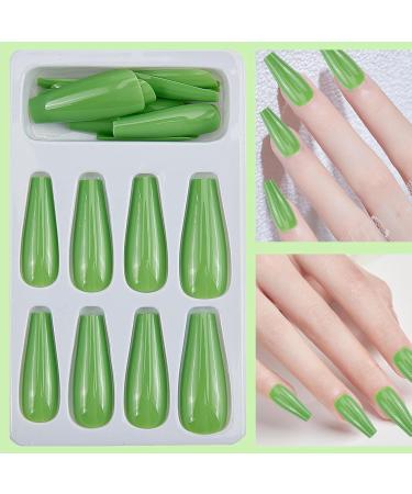 24pcs Green Extra Long Press On Nails - Ballerina Acrylic Full Cover Fake Nails for Women | Niceneeded - Buy Online on GoSupps.com