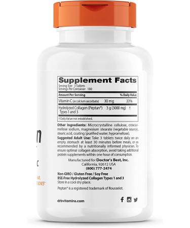 Doctor's Best Collagen Types 1 & 3 with Peptan - 1000mg, 540 Tablets | Boost Skin, Hair & Joint Health - Buy Online on GoSupps.com