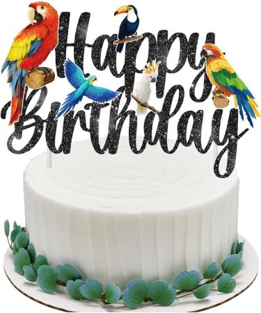 Parrot Birthday Cake Topper Tropical Bird Themed Birthday Decoration Parrot Happy Birthday Cake Pick Toucan Parrot Party Cake Decor for Flying Birds Baby Shower Supplies - Buy Online on GoSupps.com