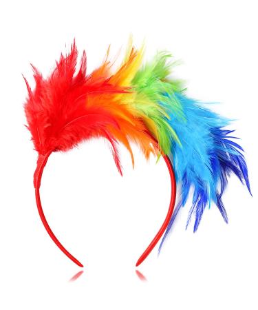 Colorful Feather Fascinator Feather Headbands Gay Pride Carnival Headdress Rainbow Headbands Wome Cosplay Feather Headdress Bridal Headpiece for Halloween Wedding Party(Rainbow)
