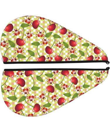 Quick-Dry Hair Towel Wrap with Button - Cute Cherries & Ladybirds Design | Perfect Hair Drying Turban - Buy Online on GoSupps.com