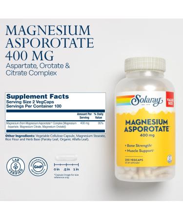 Solaray Magnesium Asporotate 400mg Chelated Supplement for Bone Health - 200 Count - Buy Online on GoSupps.com