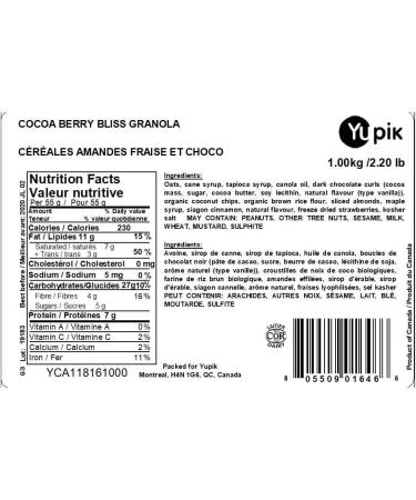 Yupik Cocoa Berry Bliss Granola with Oats Strawberries Almonds Coconut Brown Rice 1 Kg - Buy Online on GoSupps.com