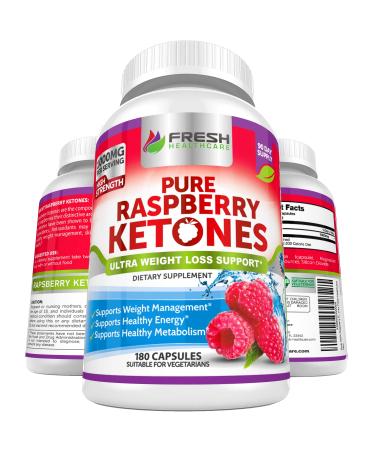 Pure 100% Raspberry Ketones Max 1000mg Per Serving - 3 Month Supply - Powerful Weight Loss Supplement - Provides Energy Boost for Weight Loss - 180 Capsules by Fresh Healthcare 180 Count (Pack of 1)