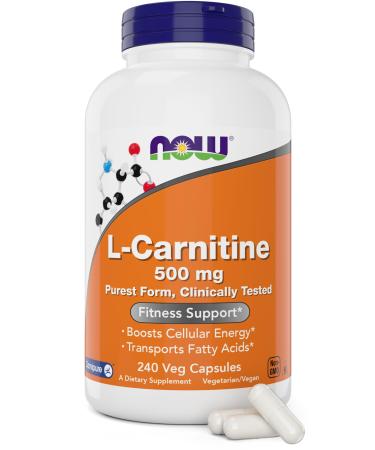 NOW Foods L-Carnitine 500 mg 240 Veg Caps - Fitness Support* - Purest Form - Non-GMO - Vegan/Vegetarian - 500mg Capsules - Amino Acid Health Supplement