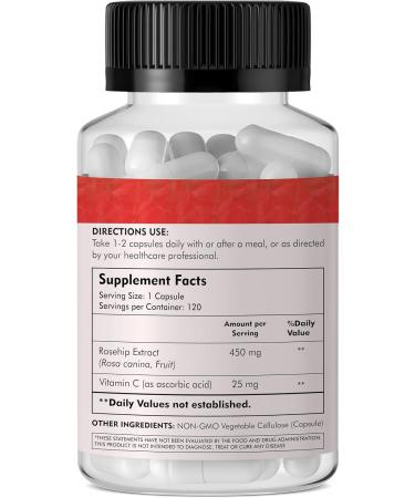 Vitamin C with Rose HIPS 475 mg Vitamin C 25mg Rose HIPS 450mg Premium Non-GMO Gluten Free Supplement 120 Veggie Capsules - Buy Online on GoSupps.com
