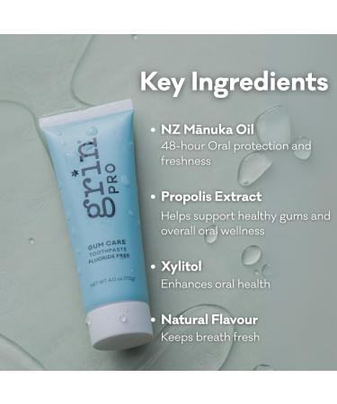 Grin Pro Gum Care Fluoride Free Toothpaste Organic Toothpaste with Manuka Oil & Propolis - Perfect for Fresh Breath & Sensitive Gum Health Support - Refreshing Mint Flavor Pro Gum Care 4 Ounce (Pack of 1) - Buy Online on GoSupps.com