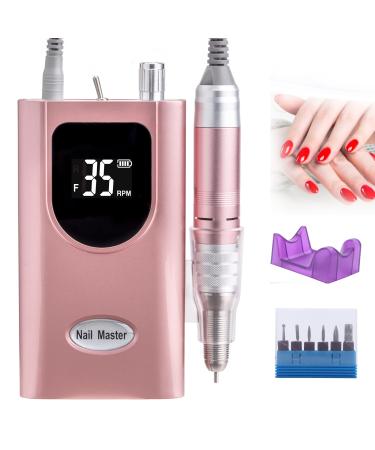 Delanie Electric Nail Drill Machine 35000RPM  Portable Nail Drill Rechargeable with 6 Drill Bits  Nail Drills for Acrylic Nails Professional E File Nail Machine Drill Professional (Pink)