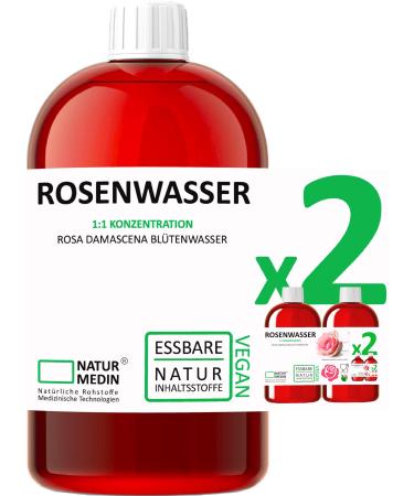2 000 ml (2 x 1 000 ml) ROSE WATER INTENSE EDIBLE Skin and Hair 100% natural NATURMEDIN
