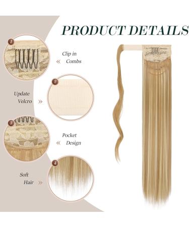 FESHFEN 28 Straight Long Wrap Around Ponytail Extension - Golden Blonde & Bleach Blonde - Clip in Hairpiece for Women - Pack of 1 - Buy Online on GoSupps.com