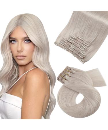 Moresoo Human Hair Extensions Clip in White Blonde Clip in Hair Extensions 20 Inch Clip in Human Hair Extensions 7 Pieces/120g #60A 50 cm #60A