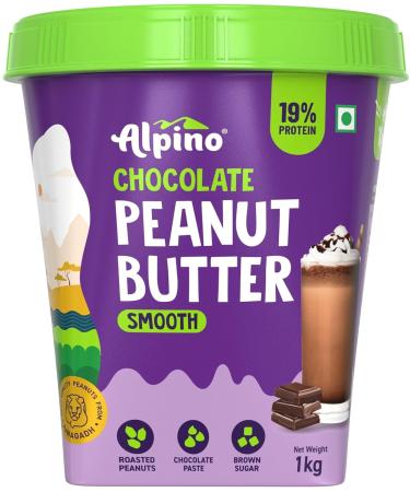 ALPI NO Chocolate Peanut Butter Smooth 1kg - Roasted Peanuts Chocolate Paste Brown Sugar & Sea Salt - 24g Protein Gluten Free Plant Based Peanut Butter Creamy - Brand as Seen on Shark Tank India