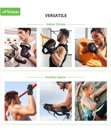 Trideer Workout Weight Lifting Gloves with Wrist Straps - Breathable Fingerless Gym Gloves for Men & Women - Full Palm Protection - Ideal for Training, Pull Ups, Fitness at Home - Black (Large) - Buy Online on GoSupps.com