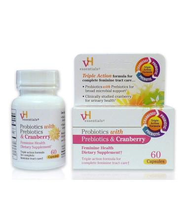 vH Essentials Probiotics with Prebiotics and Cranberry Feminine Health Supplement - 60 Capsules 1-Pack