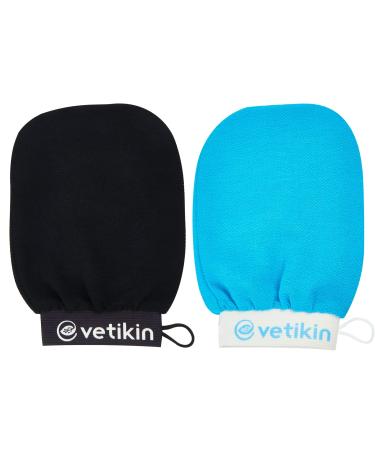 Korean Exfoliating Mitt Exfoliating Glove 2 Pack for Body Skincare Microdermabrasion at Home Bath Shower for Dead Skin Removal Spray Tan Removal Women Men(Black & Blue)