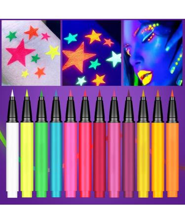 Glow Eye Liner 12 Colors High Pigmented Matte Colored Neon Eye Liners Pen | Waterproof Smudge-Proof Body Face Paint Makeup For Christmas - Buy Online on GoSupps.com
