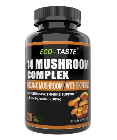 ECO-TASTE 14 Mushrooms Supplement with Black Pepper for Absorption Enhancer  120 Veggie Capsules - Buy Online on GoSupps.com