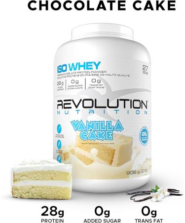 Revolution Nutrition Iso Whey Protein Powder 100% Isolate Premium Formula Gluten Free Low Carb Promoting Lean Muscle Growth in Men & Women 28g Of Protein Per Scoop 908g 27 Servings (Vanilla Cake 2 Pound) Vanilla Cake 27 Servings (Pack of 1) - Buy Online on GoSupps.com