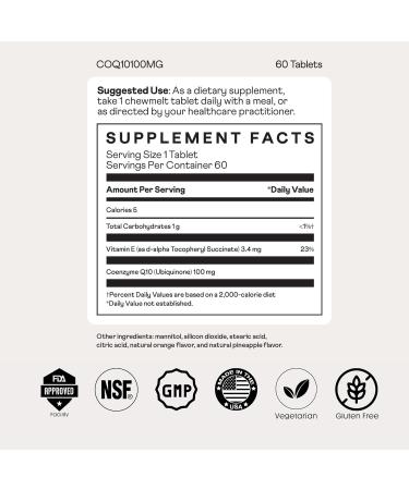 Nuray COQ10 100mg and Vitamin E Chewable Tablets - Quick Dissolving Orange Flavored Energy Supplements - Supports Heart Health & Liver Function - 60 Count, Vegetarian, Gluten Free - Buy Online on GoSupps.com