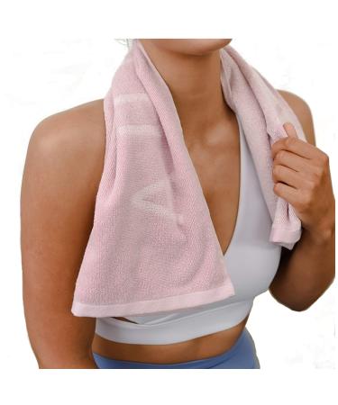 Luxury Gym Towel for Sweat - 100% Organic Cotton - Soft and Absorbent Workout Towel for Gym (31.5 X 15.75 inch)- Silver Infused Sports Towel - Yoga and Gym Towel for Women (Pink)